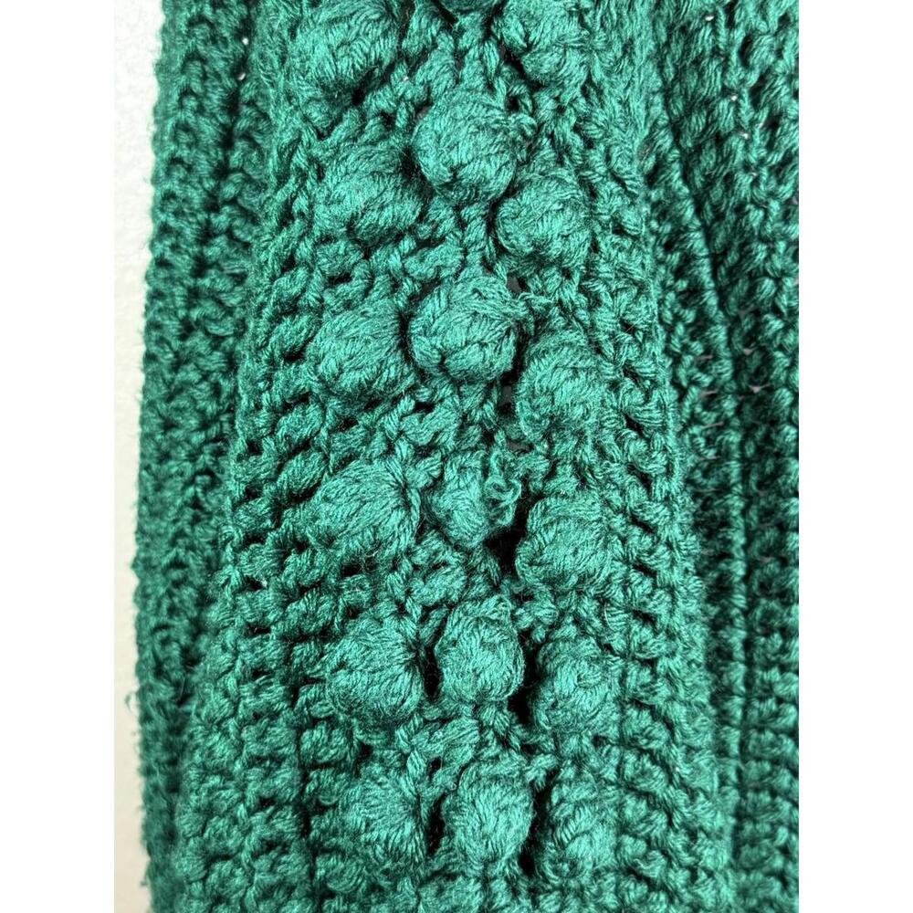 Vintage  Handmade 80s Green Popcorn Chunky Knit‎ Cardigan Sweater Size M - Picture 5 of 9
